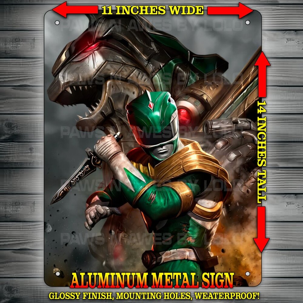 Green Ranger and Dragonzord Power Rangers Sign Wall Art 14" x 11"